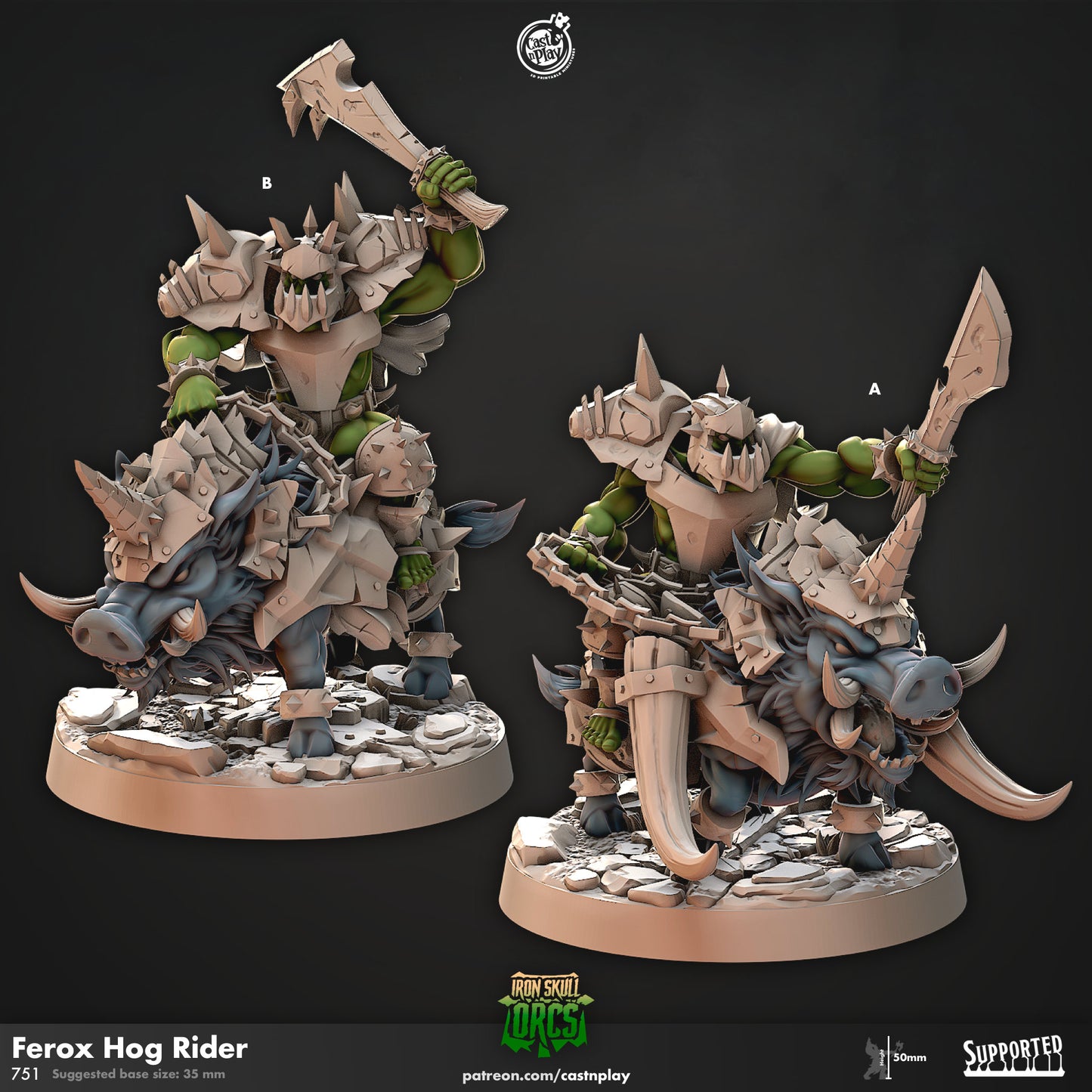 Ferox Hog Rider Orc, Iron Skull Orc - Cast N Play