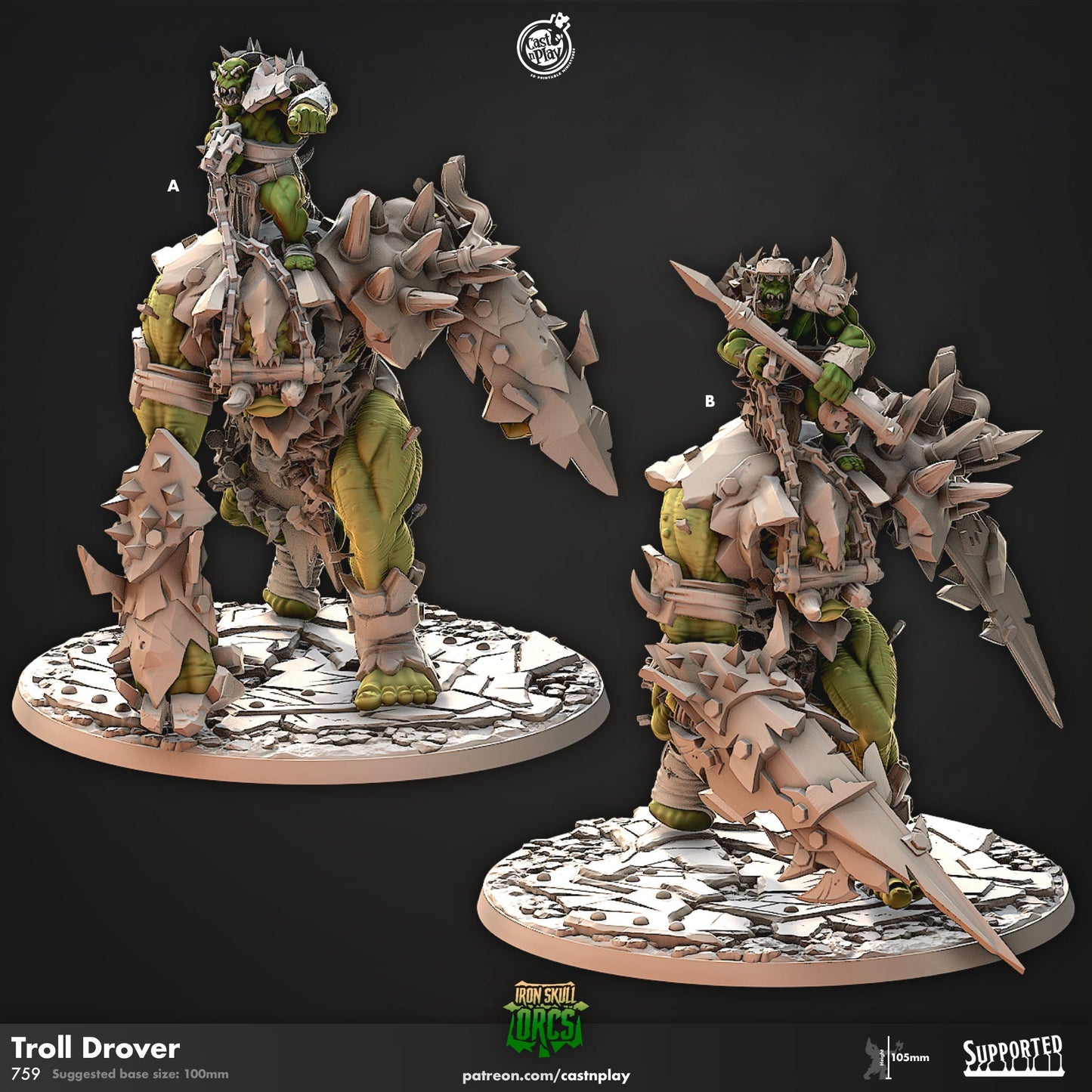 Troll Drover , Iron Orc Bases-- Cast N Play