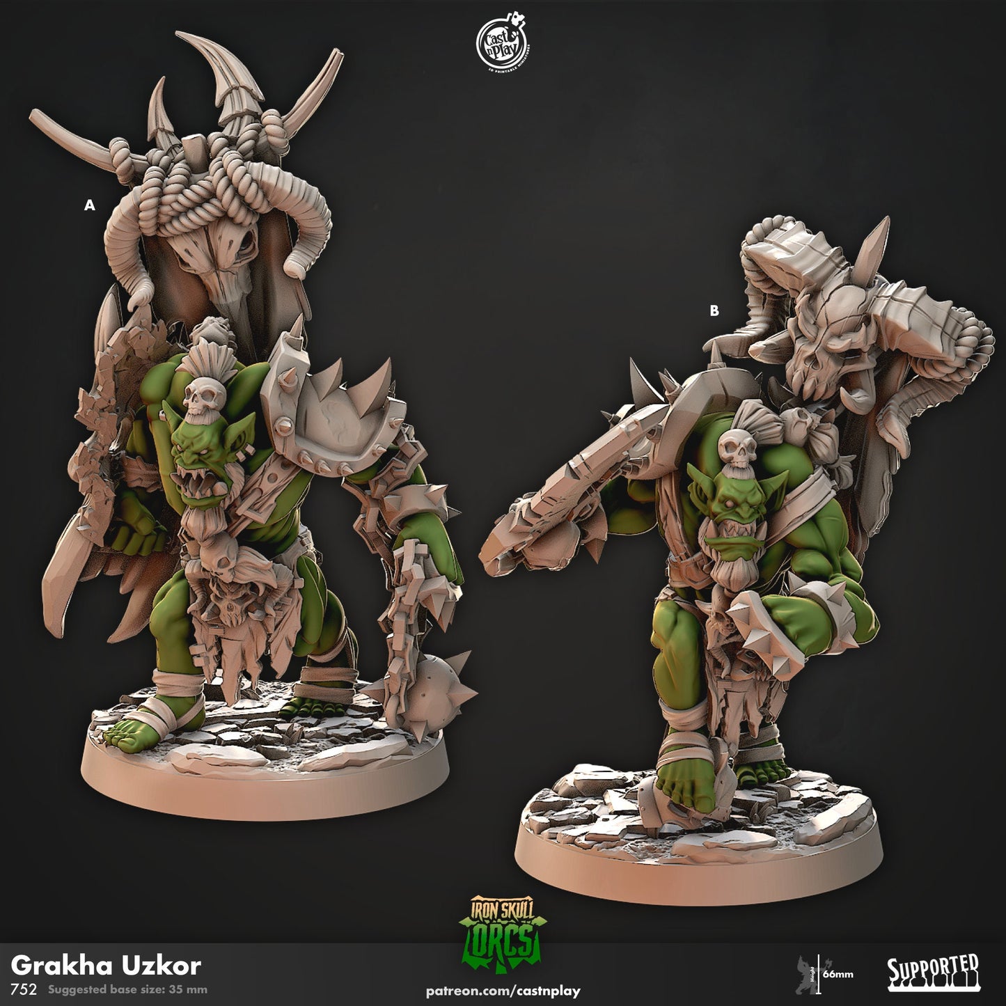 Grakha Uzkor - Orc Leader, Iron Skull Orc - Cast N Play