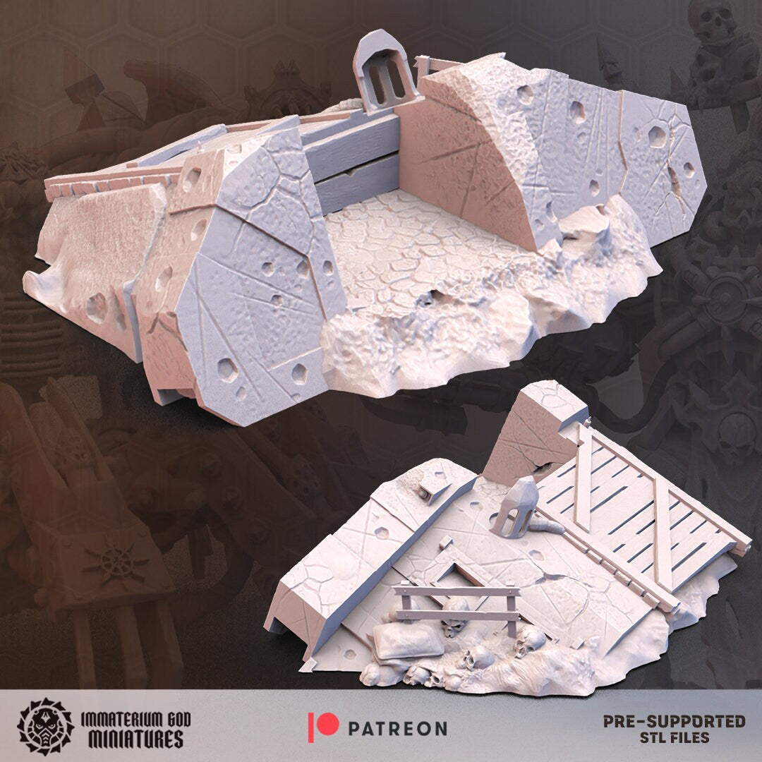 Breastwork modules and barricade (3 models)- Immaterium God Miniatures