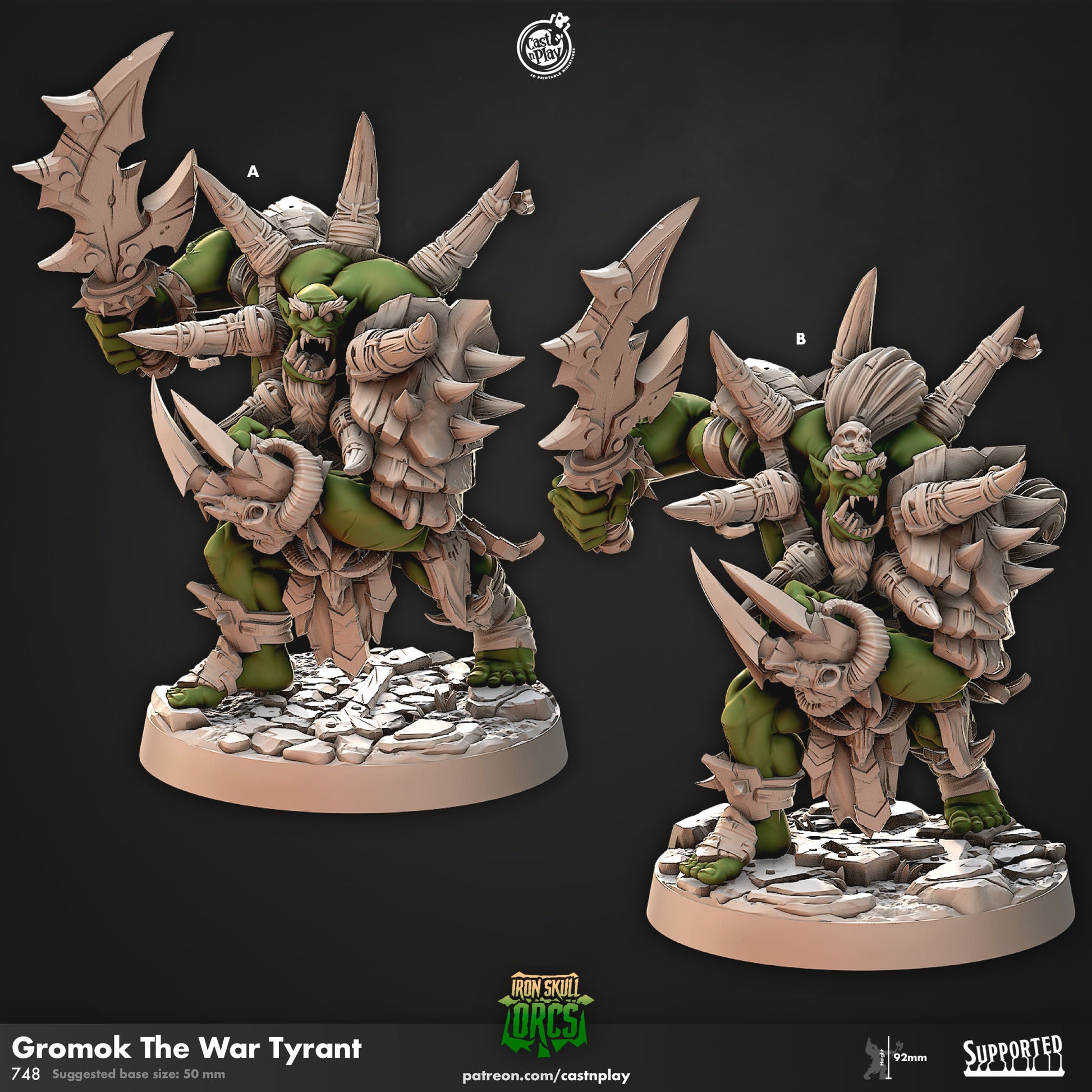Gromok, The War Tyrant, Iron Skull Orc - Cast N Play